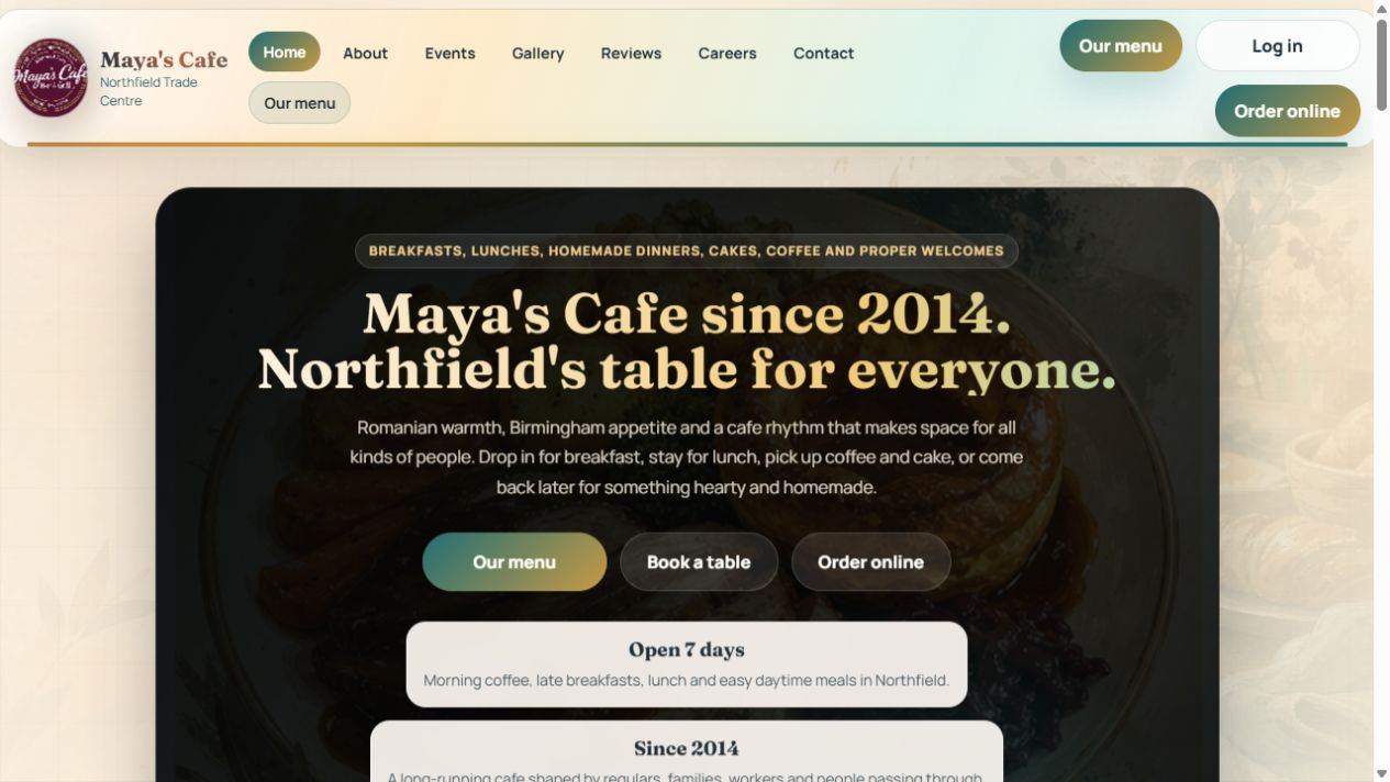 Maya's Cafe website