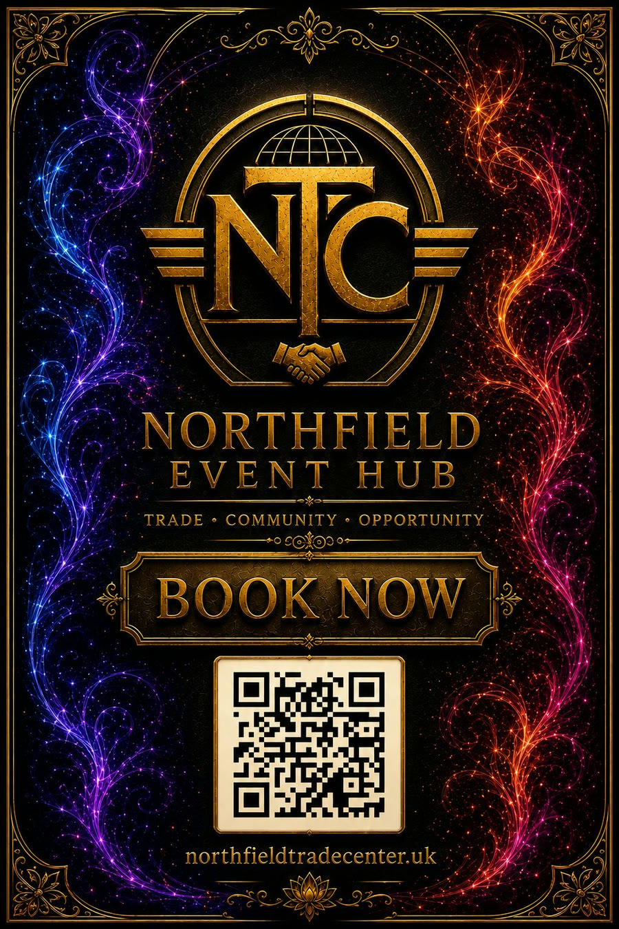 Northfield Event Hub booking poster with QR code