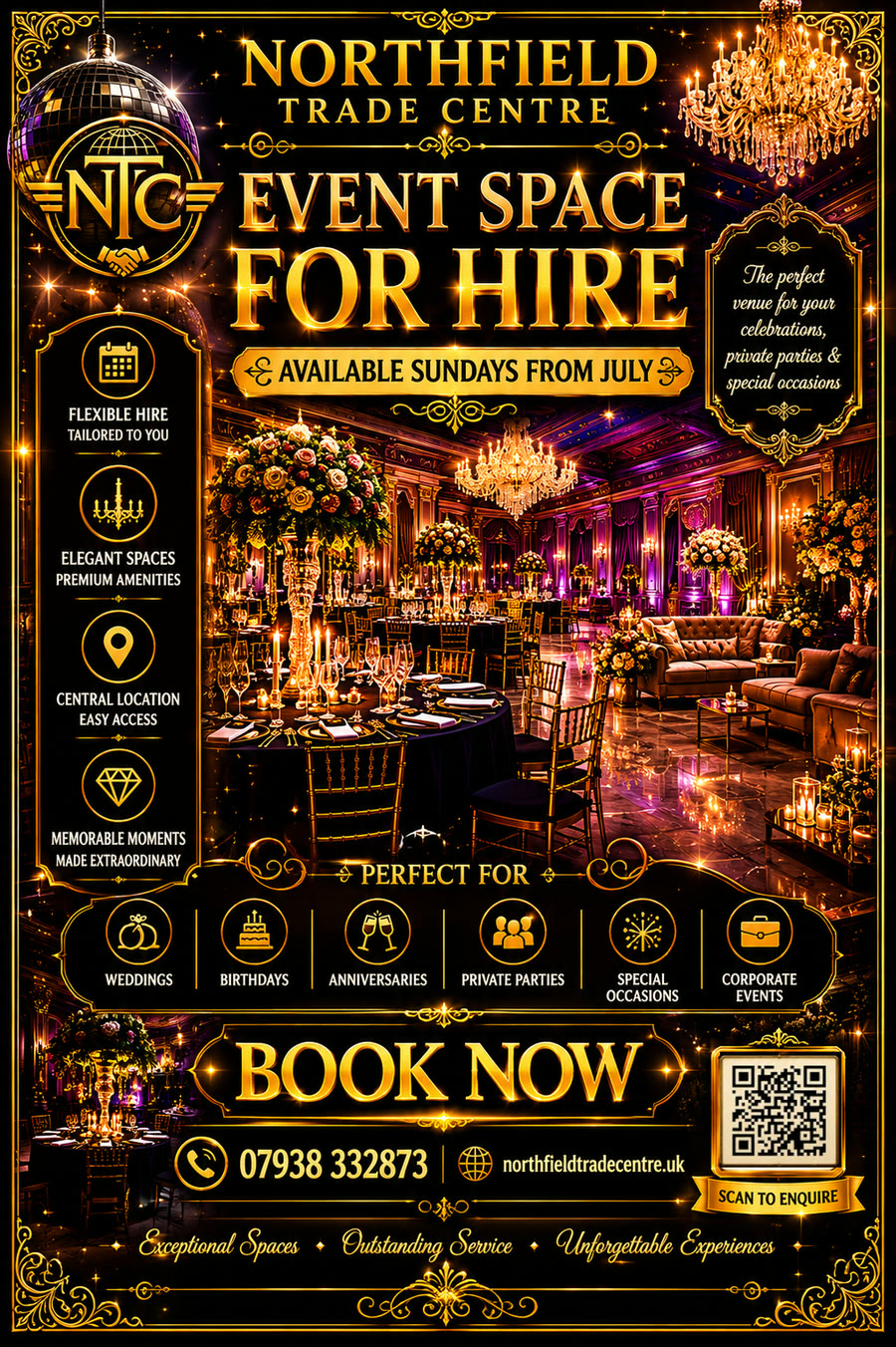 Northfield Trade Center event space for hire poster